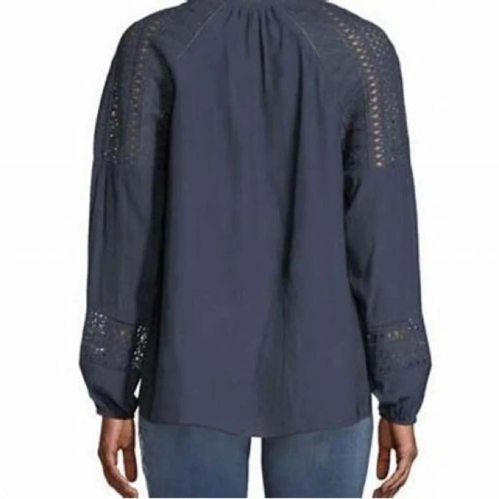 Ramy Brook Winnie Navy Blouse Crochet Trim Sz Small